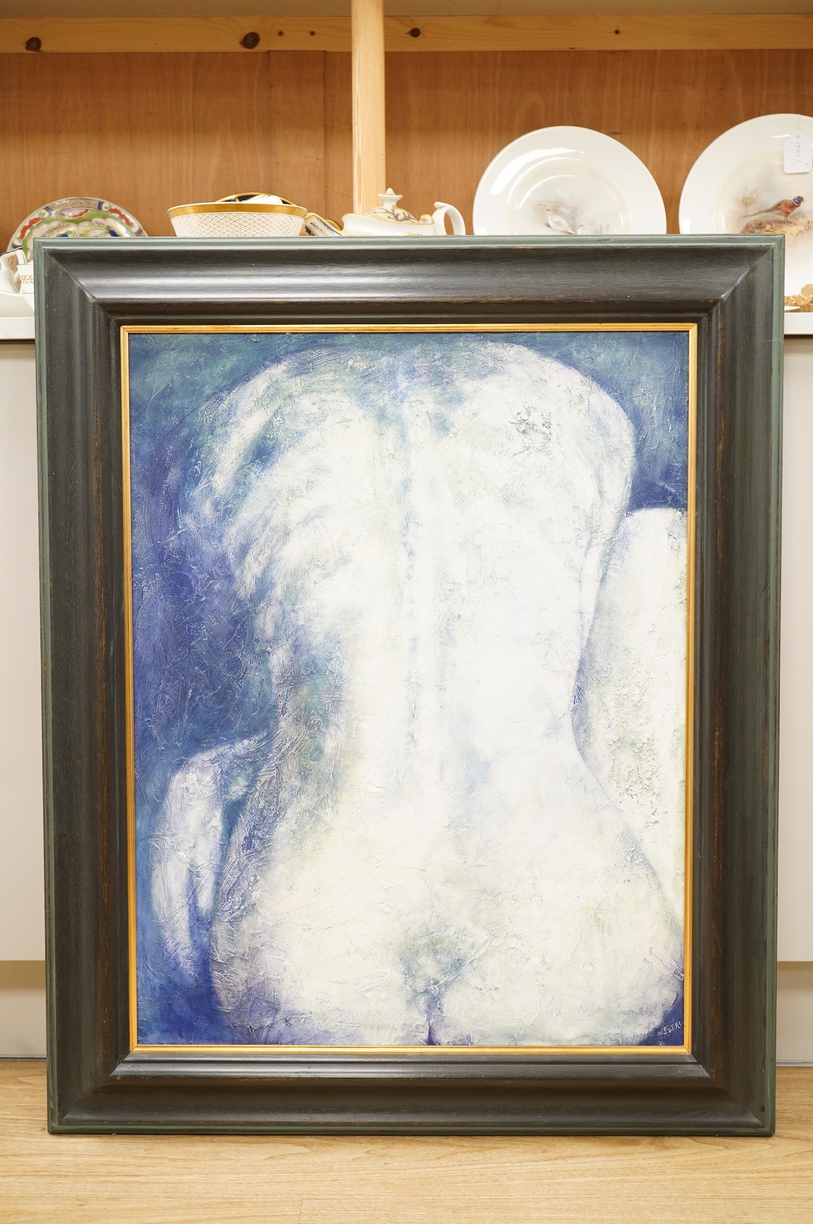 Jutta Wrobel (Contemporary), Female nude study, monogrammed, oil on board, 77 x 59cm